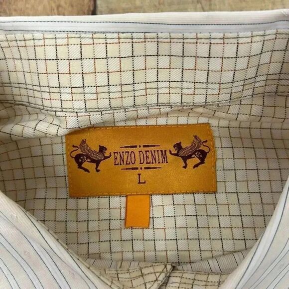 Enzo Denim Button Down Short Sleeve Shirt Men’s Sz L - Picture 2 of 10